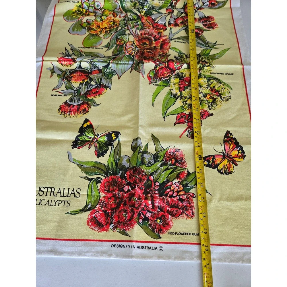 Vintage Ross Australias Eucalypts Tea Towel Linen Cotton Botanical Butterfly